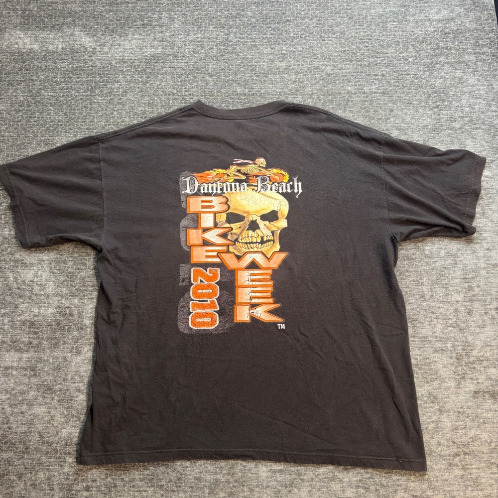 American Biker Daytona Beach Bike Week 2010 Skull T-Shirt Mens 3XL Black